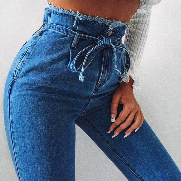 ❌ SOLD❌ High Waist Paper Bag Jean Belt Trousers - Picture 2 of 4